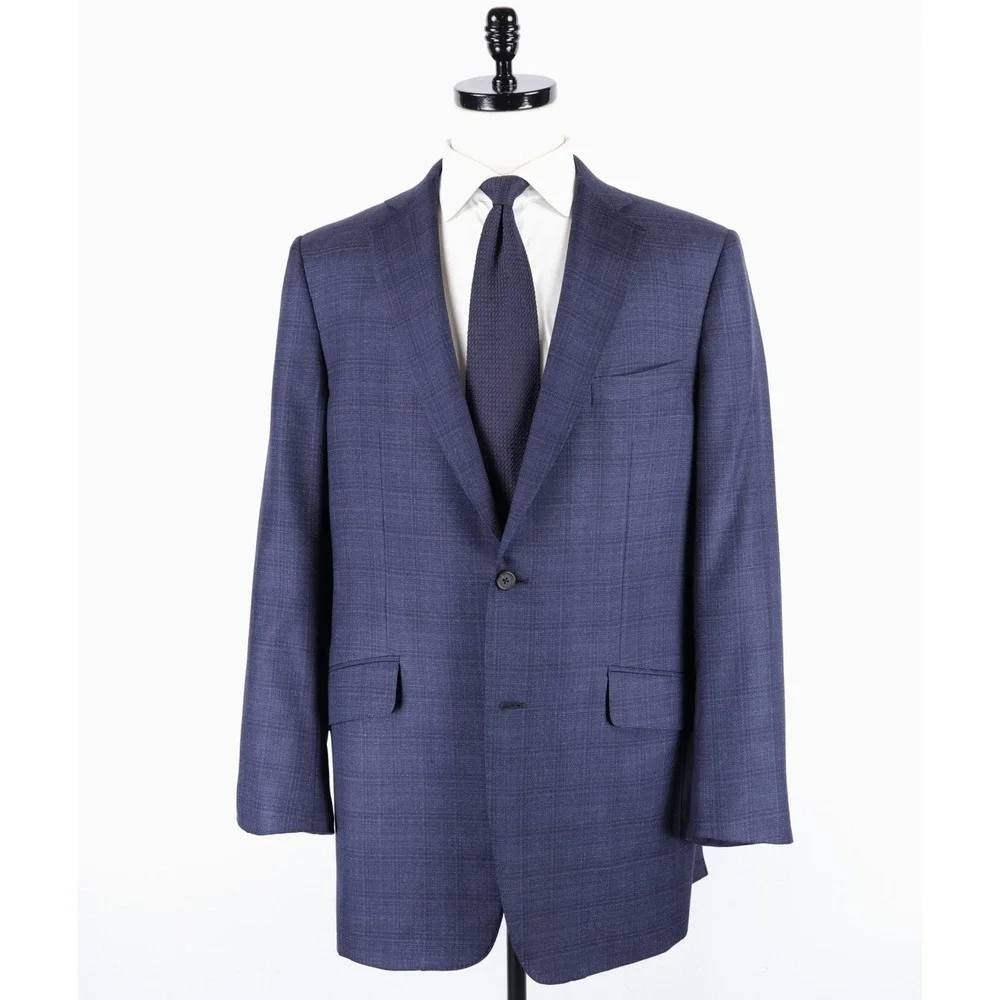 Dunhill London x Zegna Sport Coat 44L Blue Plaid Silk Wool Blazer Made in Italy
